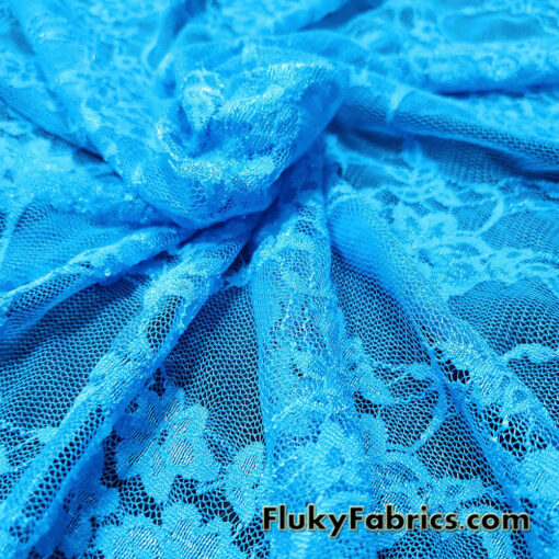 Azure Blue 4-Way Stretch Lace Fabric – Lightweight and Sheer