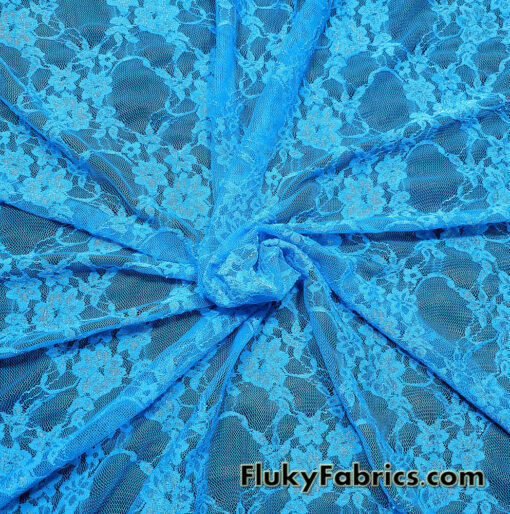 Azure Blue 4-Way Stretch Lace Fabric – Lightweight and Sheer
