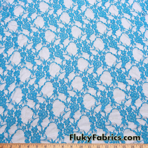 Azure Blue 4-Way Stretch Lace Fabric – Lightweight and Sheer