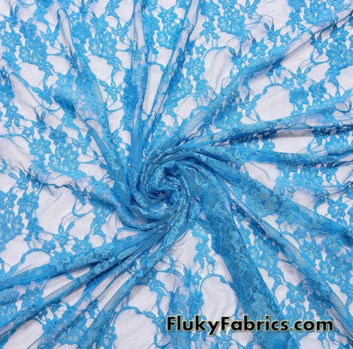 Azure Blue 4-Way Stretch Lace Fabric – Lightweight and Sheer