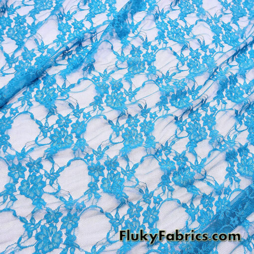 Azure Blue 4-Way Stretch Lace Fabric – Lightweight and Sheer