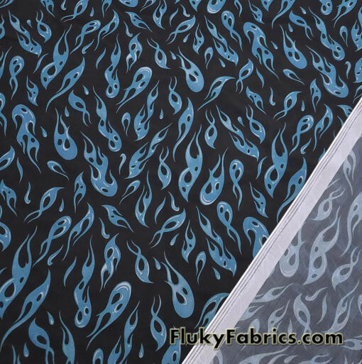 Blue Flame Print Power Mesh Fabric 4-Way Stretch Nylon Spandex
