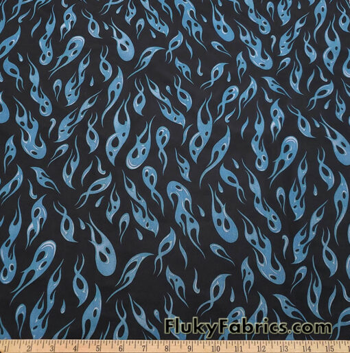 Blue Flame Print Power Mesh Fabric 4-Way Stretch Nylon Spandex