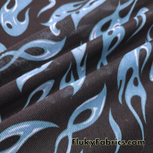Blue Flame Print Power Mesh Fabric 4-Way Stretch Nylon Spandex