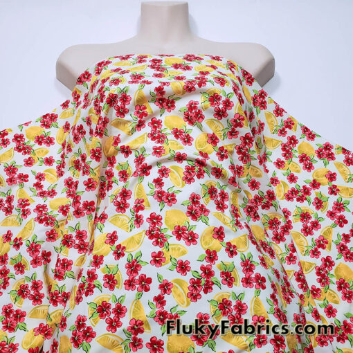 Lemon & Floral Toss Print Nylon Spandex Fabric