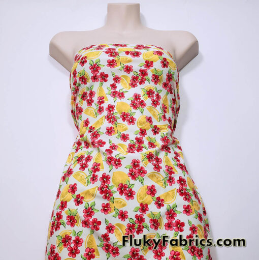 Lemon & Floral Toss Print Nylon Spandex Fabric