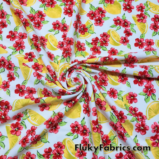 Lemon & Floral Toss Print Nylon Spandex Fabric