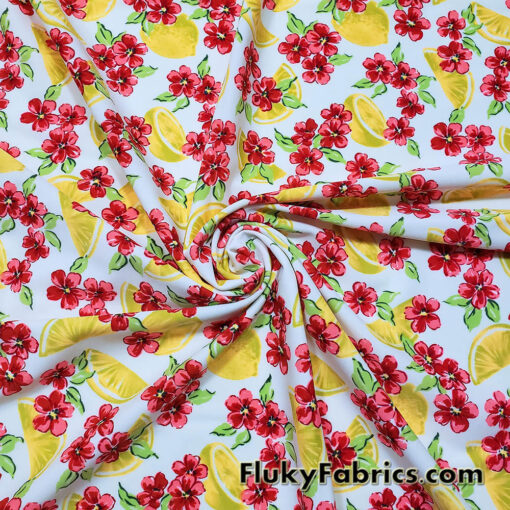 Lemon & Floral Toss Print Nylon Spandex Fabric