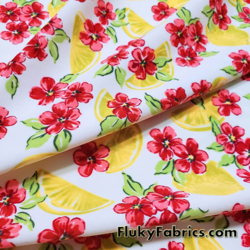 Lemon & Floral Toss Print Nylon Spandex Fabric