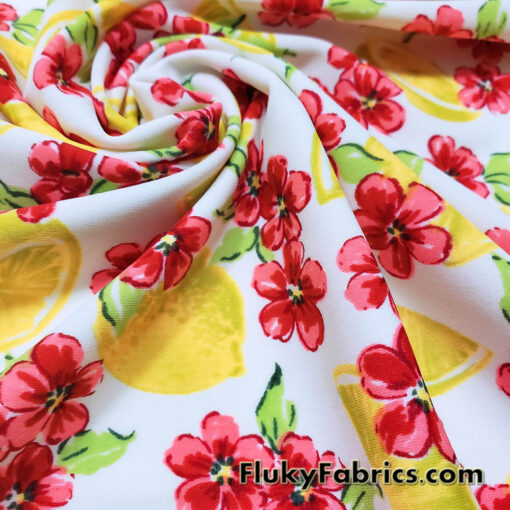Lemon & Floral Toss Print Nylon Spandex Fabric