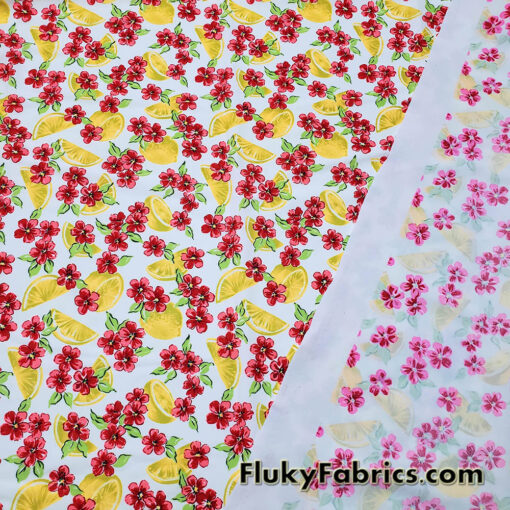 Lemon & Floral Toss Print Nylon Spandex Fabric