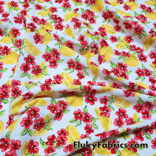 Lemon & Floral Toss Print Nylon Spandex Fabric
