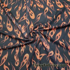 Orange Flame Print Power Mesh Fabric 4-Way Stretch Nylon Spandex