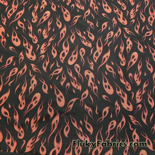 Orange Flame Print Power Mesh Fabric 4-Way Stretch Nylon Spandex