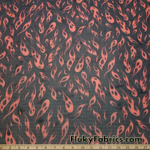 Orange Flame Print Power Mesh Fabric 4-Way Stretch Nylon Spandex