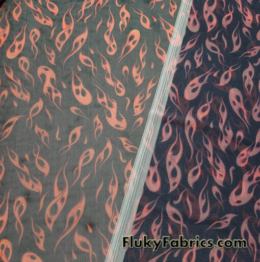 Orange Flame Print Power Mesh Fabric 4-Way Stretch Nylon Spandex