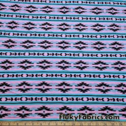 Pink Blue & Black Ethnic Stripe Rayon Spandex Knit Fabric