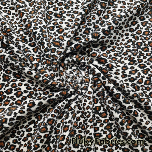 Small Leopard Print Faux Fur Fabric – Ivory Brown Black Short Pile Soft Fur
