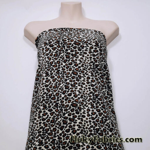 Small Leopard Print Faux Fur Fabric – Ivory Brown Black Short Pile Soft Fur