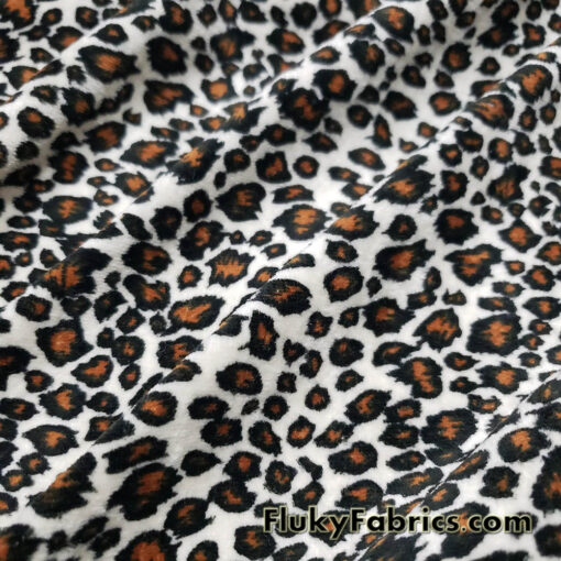 Small Leopard Print Faux Fur Fabric – Ivory Brown Black Short Pile Soft Fur