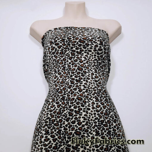 Small Leopard Print Faux Fur Fabric – Ivory Brown Black Short Pile Soft Fur