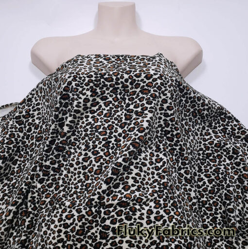 Small Leopard Print Faux Fur Fabric – Ivory Brown Black Short Pile Soft Fur