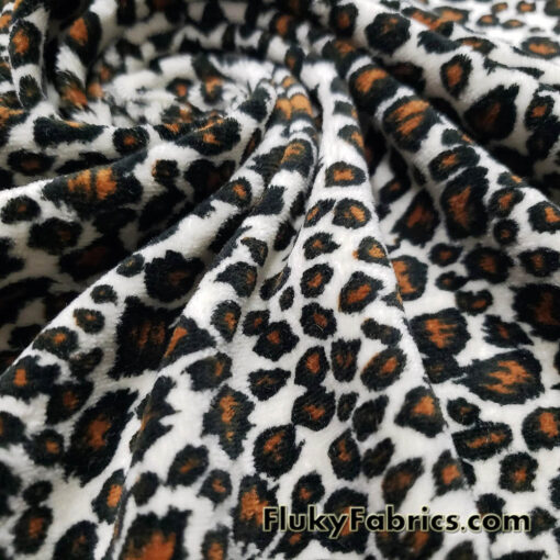 Small Leopard Print Faux Fur Fabric – Ivory Brown Black Short Pile Soft Fur