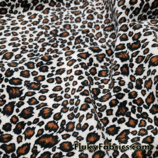 Small Leopard Print Faux Fur Fabric – Ivory Brown Black Short Pile Soft Fur