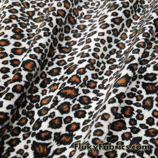 Small Leopard Print Faux Fur Fabric – Ivory Brown Black Short Pile Soft Fur