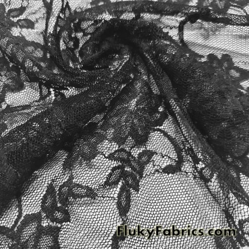 Black 4-Way Stretch Lace Fabric – Lightweight and Sheer