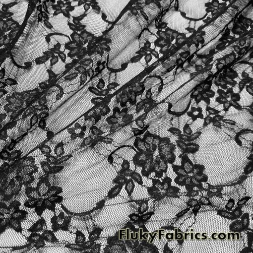 Black 4-Way Stretch Lace Fabric – Lightweight and Sheer