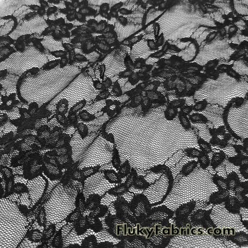 Black 4-Way Stretch Lace Fabric – Lightweight and Sheer