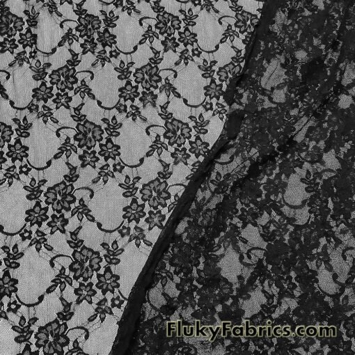 Black 4-Way Stretch Lace Fabric – Lightweight and Sheer