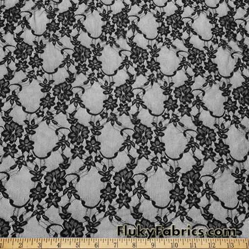 Black 4-Way Stretch Lace Fabric – Lightweight and Sheer