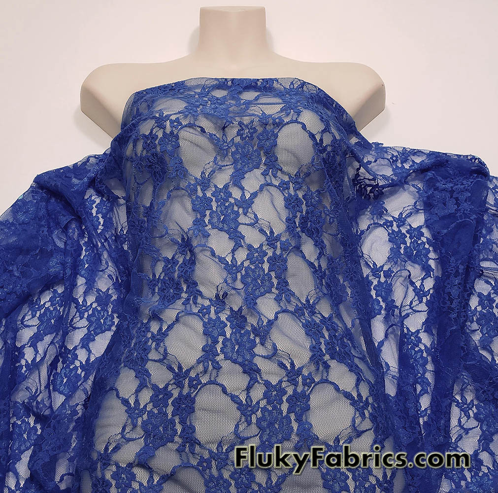 Dark Royal Blue 4-Way Stretch Lace Fabric - Lightweight and Sheer - Fluky Fabrics Online Shop Dark Royal Blue 4-Way Stretch Lace Fabric - Lightweight and Sheer - Fluky Fabrics Online Shop