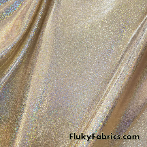 Gold Iridescent Hologram Spandex Fabric – Suncatcher Shiny 4-Way Stretch Nylon Spandex