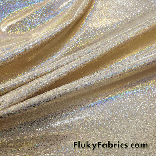 Gold Iridescent Hologram Spandex Fabric – Suncatcher Shiny 4-Way Stretch Nylon Spandex
