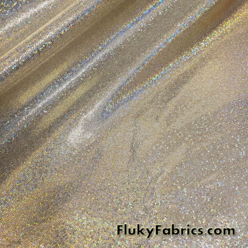 Gold Iridescent Hologram Spandex Fabric – Suncatcher Shiny 4-Way Stretch Nylon Spandex