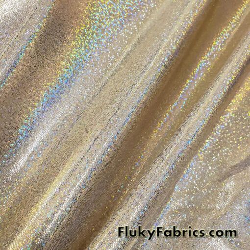 Gold Iridescent Hologram Spandex Fabric – Suncatcher Shiny 4-Way Stretch Nylon Spandex