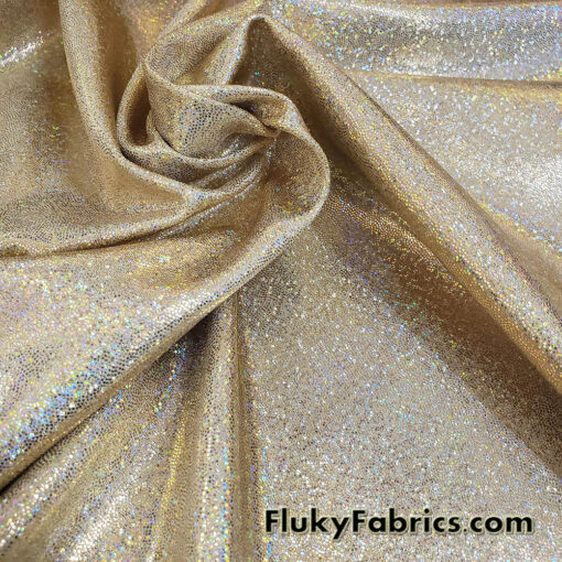 Gold Iridescent Hologram Spandex Fabric – Suncatcher Shiny 4-Way Stretch Nylon Spandex