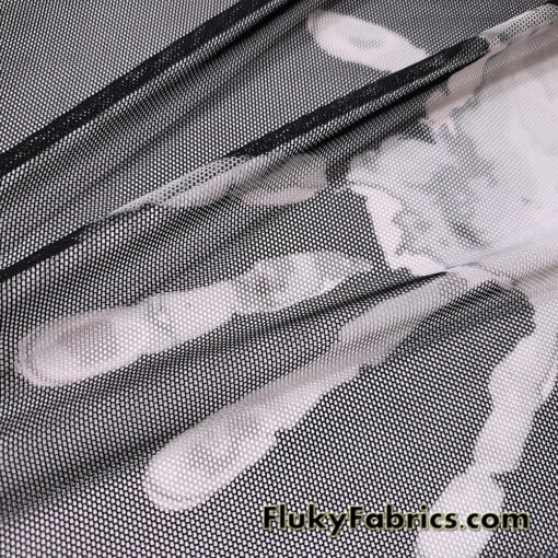 Gray Handprint Power Mesh Fabric – Black Sheer 4-Way Stretch Nylon Spandex