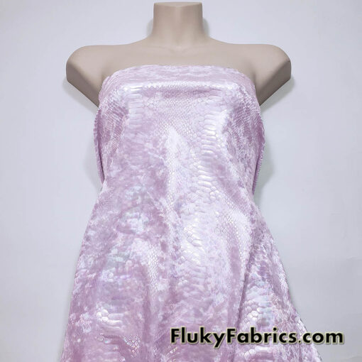 Iridescent on Pale Pink Exotic Dragon Scales Iridescent Metallic Foil on Crushed Ice Velvet