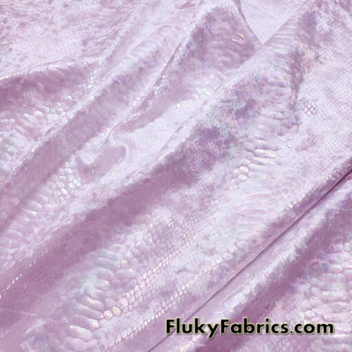 Iridescent on Pale Pink Exotic Dragon Scales Iridescent Metallic Foil on Crushed Ice Velvet