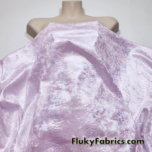 Iridescent on Pale Pink Exotic Dragon Scales Iridescent Metallic Foil on Crushed Ice Velvet