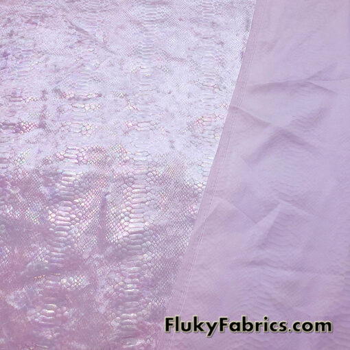 Iridescent on Pale Pink Exotic Dragon Scales Iridescent Metallic Foil on Crushed Ice Velvet