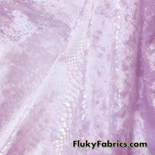 Iridescent on Pale Pink Exotic Dragon Scales Iridescent Metallic Foil on Crushed Ice Velvet