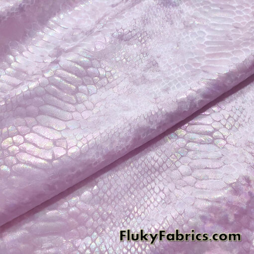 Iridescent on Pale Pink Exotic Dragon Scales Iridescent Metallic Foil on Crushed Ice Velvet
