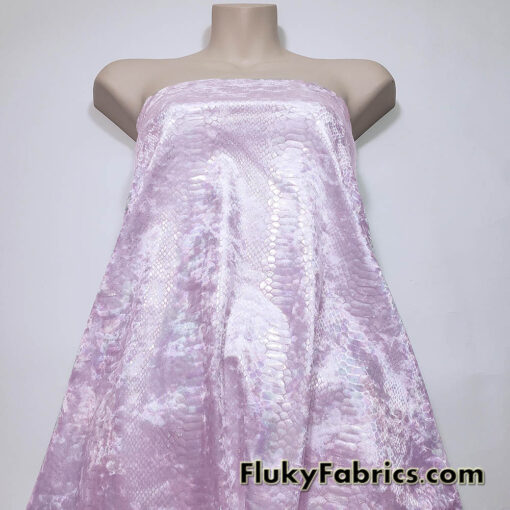 Iridescent on Pale Pink Exotic Dragon Scales Iridescent Metallic Foil on Crushed Ice Velvet