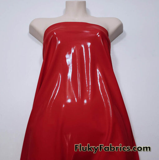 Rich Red Imitation Latex Fabric – Glossy Liquid Look with 4-Way Stretch