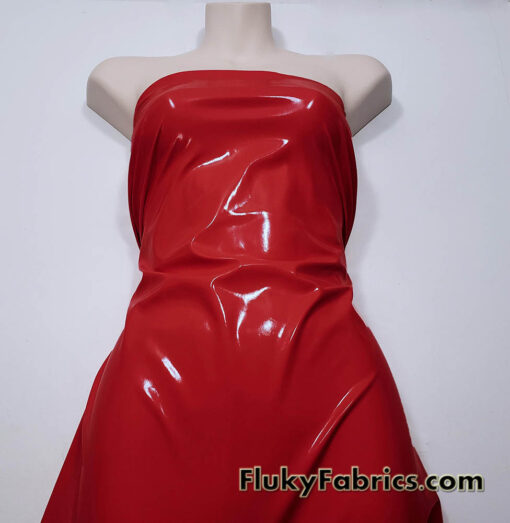 Rich Red Imitation Latex Fabric – Glossy Liquid Look with 4-Way Stretch